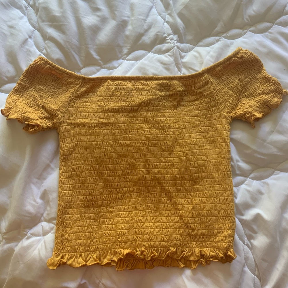 mustard yellow off the shoulder top crop top!